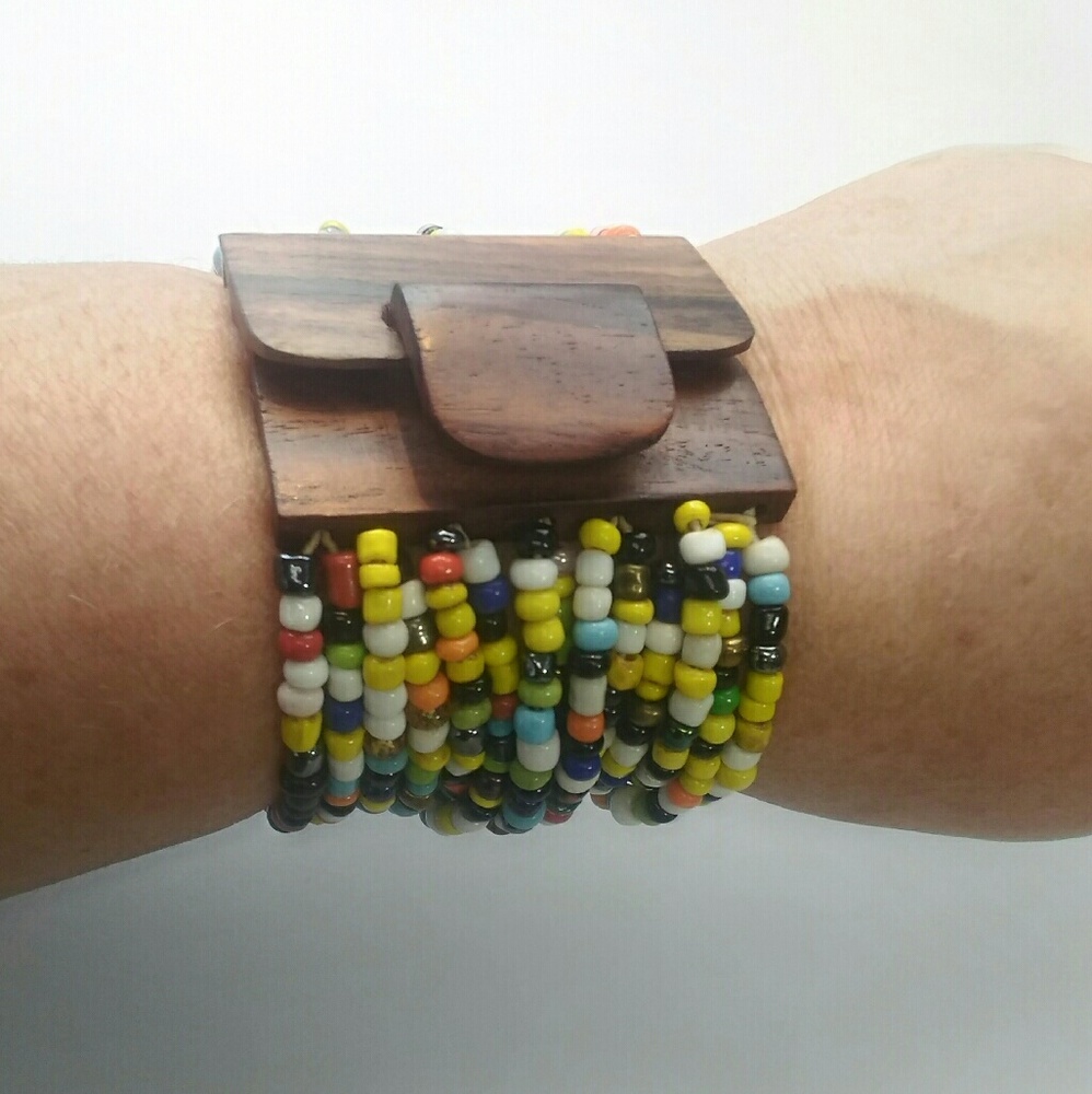 Multistrand Stretch Bracelet w/ Wood Buckle Clasp - Picture 1 of 8